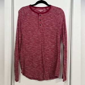 Express Men's Maroon Long Sleeve Henley